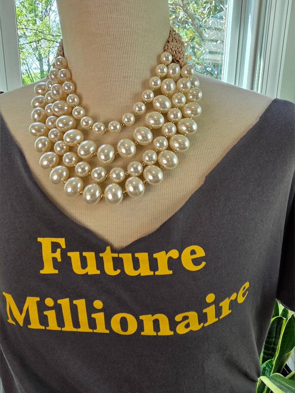 "Future Millionaire" Crewneck T-Shirt in Charcoal W/ Yellow Chest Print. New!